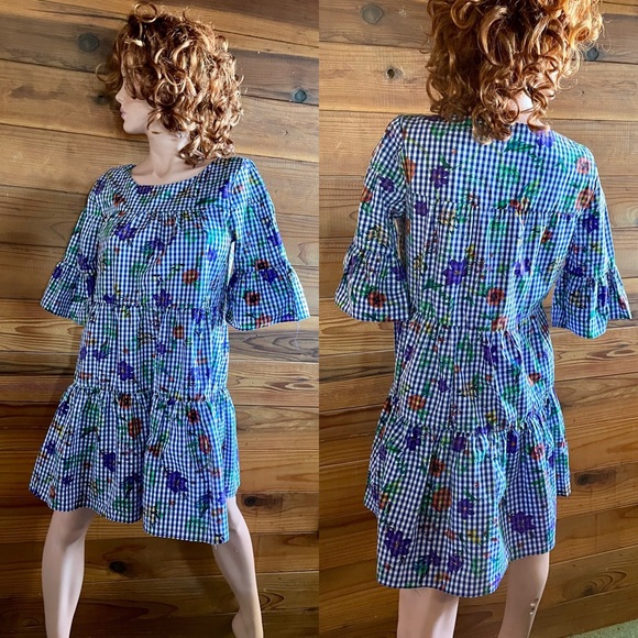 NWT $175 ROMEO & JULIET COUTURE Gingham & Floral Print DRESS Size Medium - Picture 2 of 16